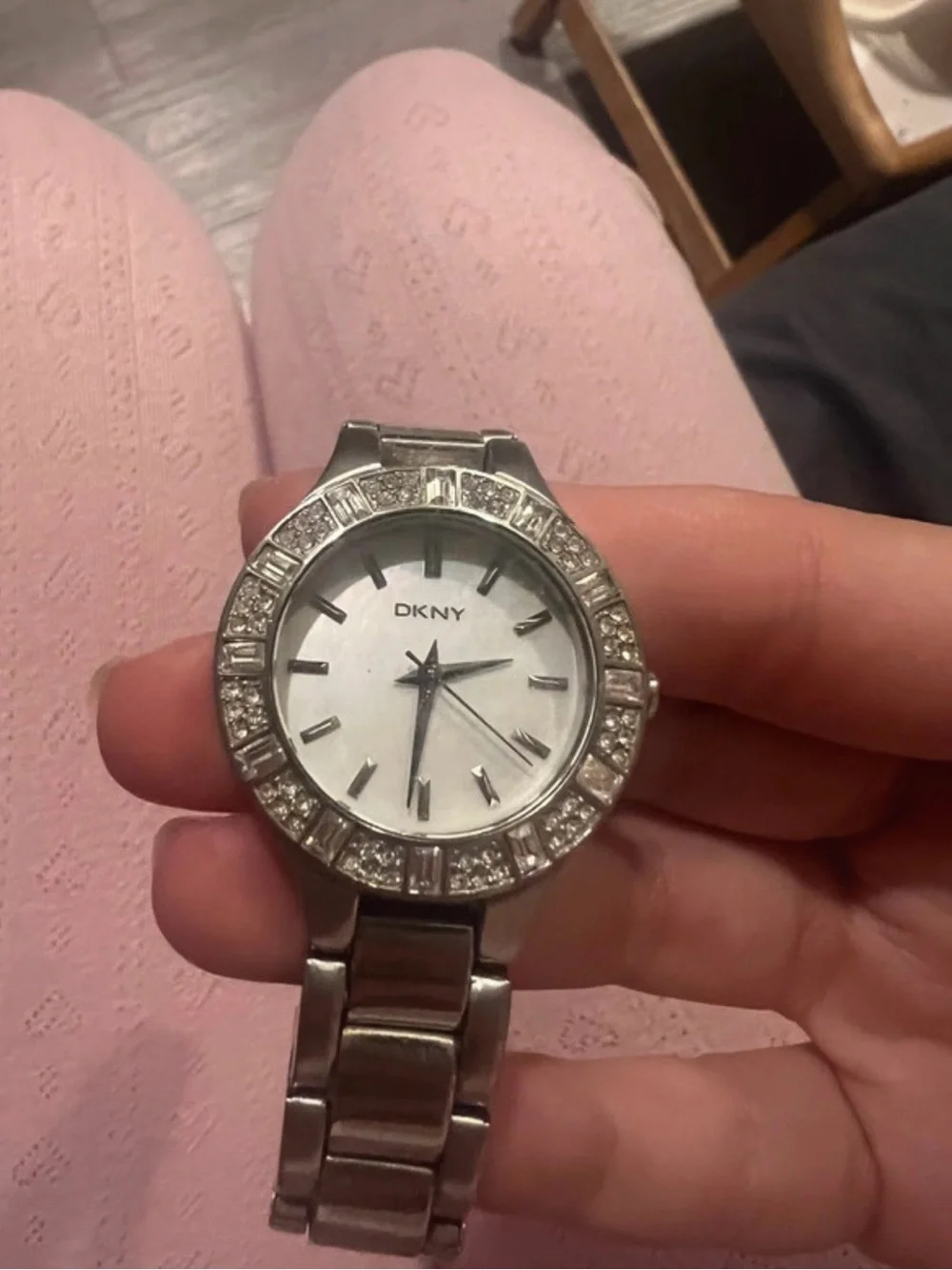 DKNY Silver Tone Bracelet Watch with Crystal Bezel